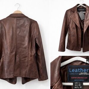 Women's Double-Breasted Brown Leather Jacket